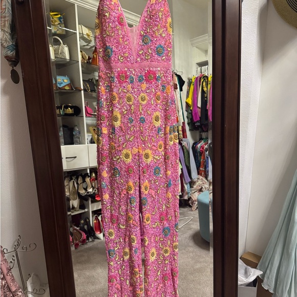 Primavera Couture Pants - Primavera Couture Baby Pink Sequin Jumpsuit